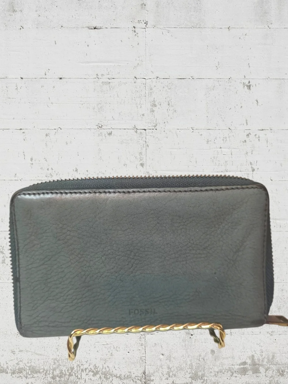Fossil Teal Leather Zip Around Wallet Gold Zipper Organizer Clutch RFID Style